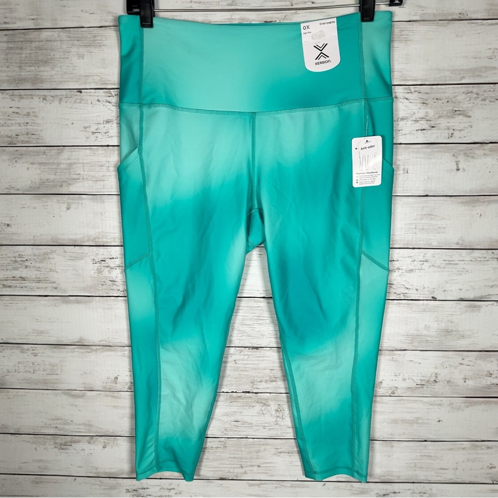 Xersion EverUltra High-Rise Crop Leggings Aqua Green Blur Women's 0X NWT